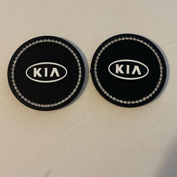 Kia cup Coasters in black and white with bling set of 2 NWT - Picture 3 of 6